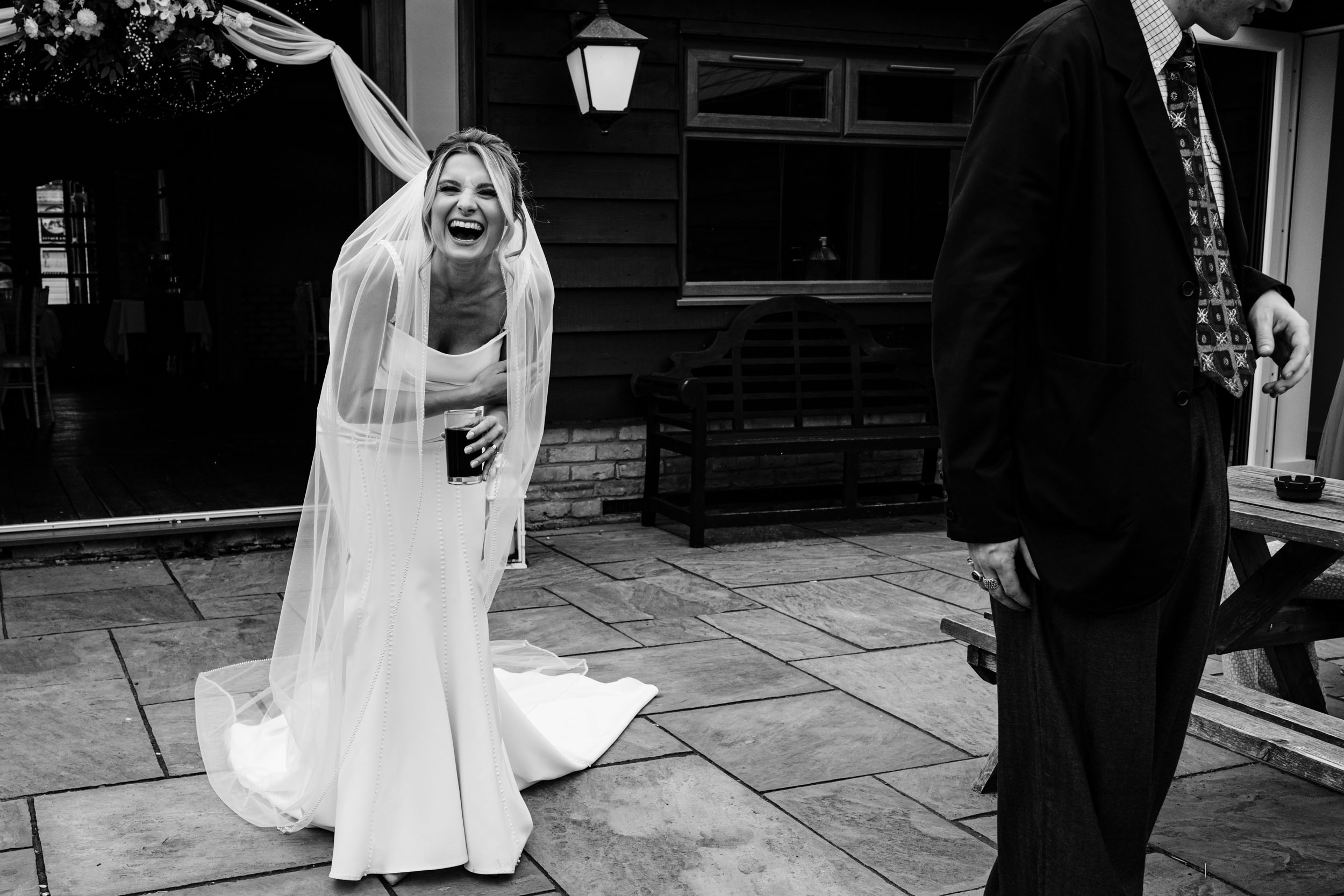 bride belly laughing