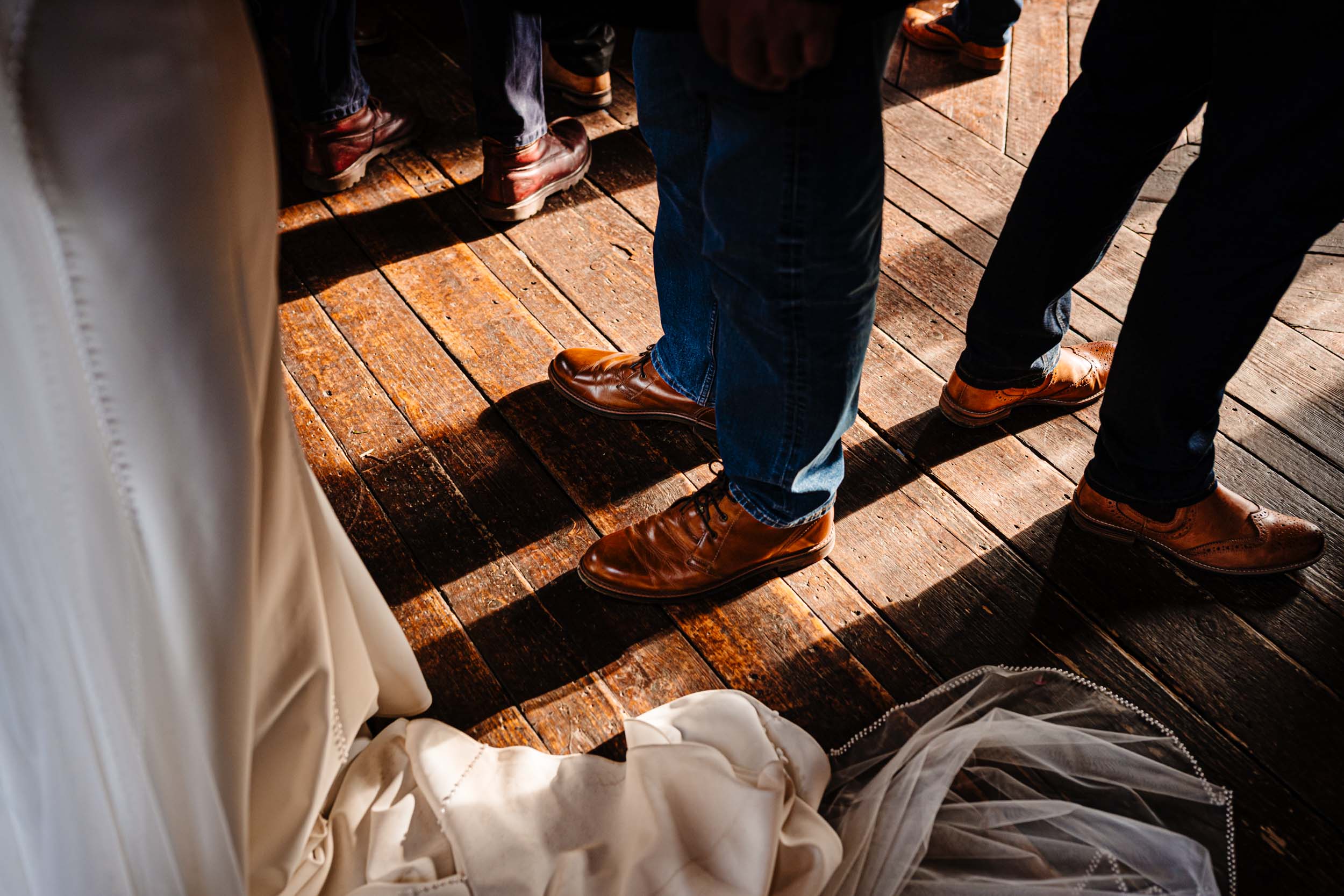 bride's dress, gents with same boots