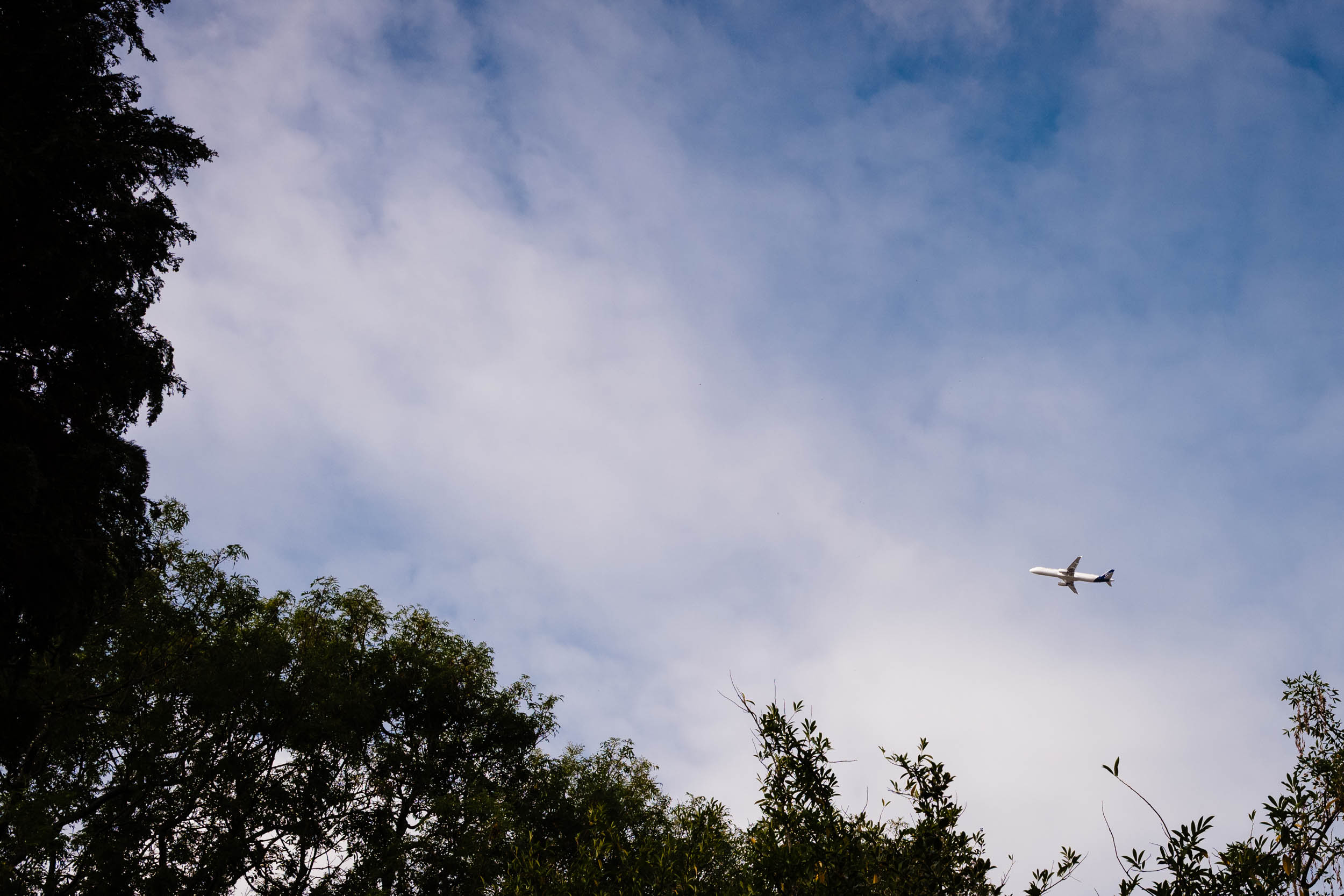 Airplane flying over Hampton Manor grounds setting the scene for the wedding day