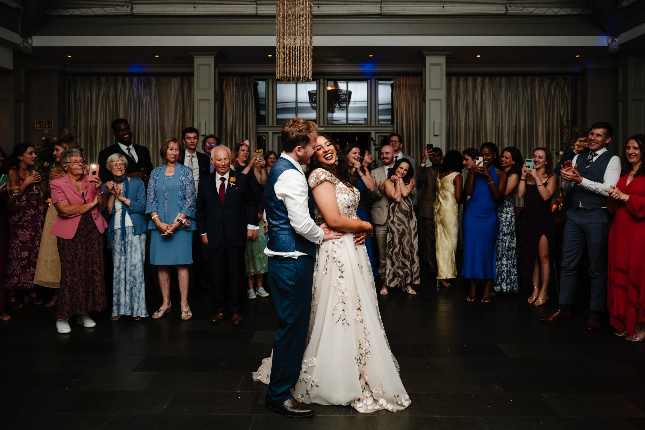 Anika and Sam sharing their first dance at Hampton Manor