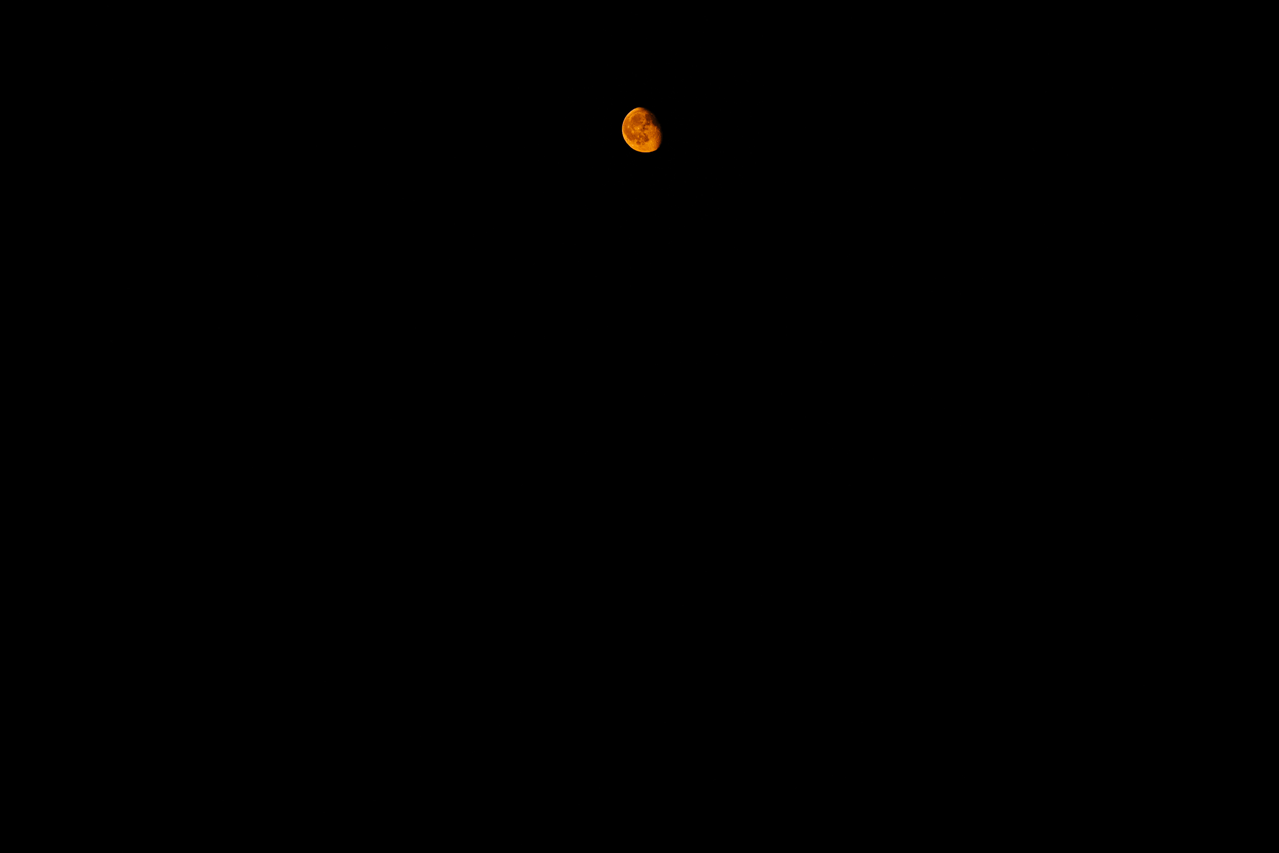 Bright orange moon against a clear black night sky.