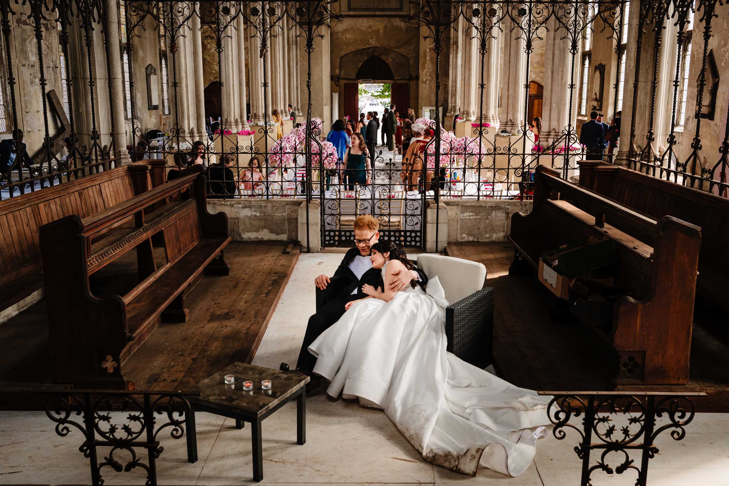 Sylvia and Joe sharing a quiet moment together away from the guests during the reception at HAC Bow.