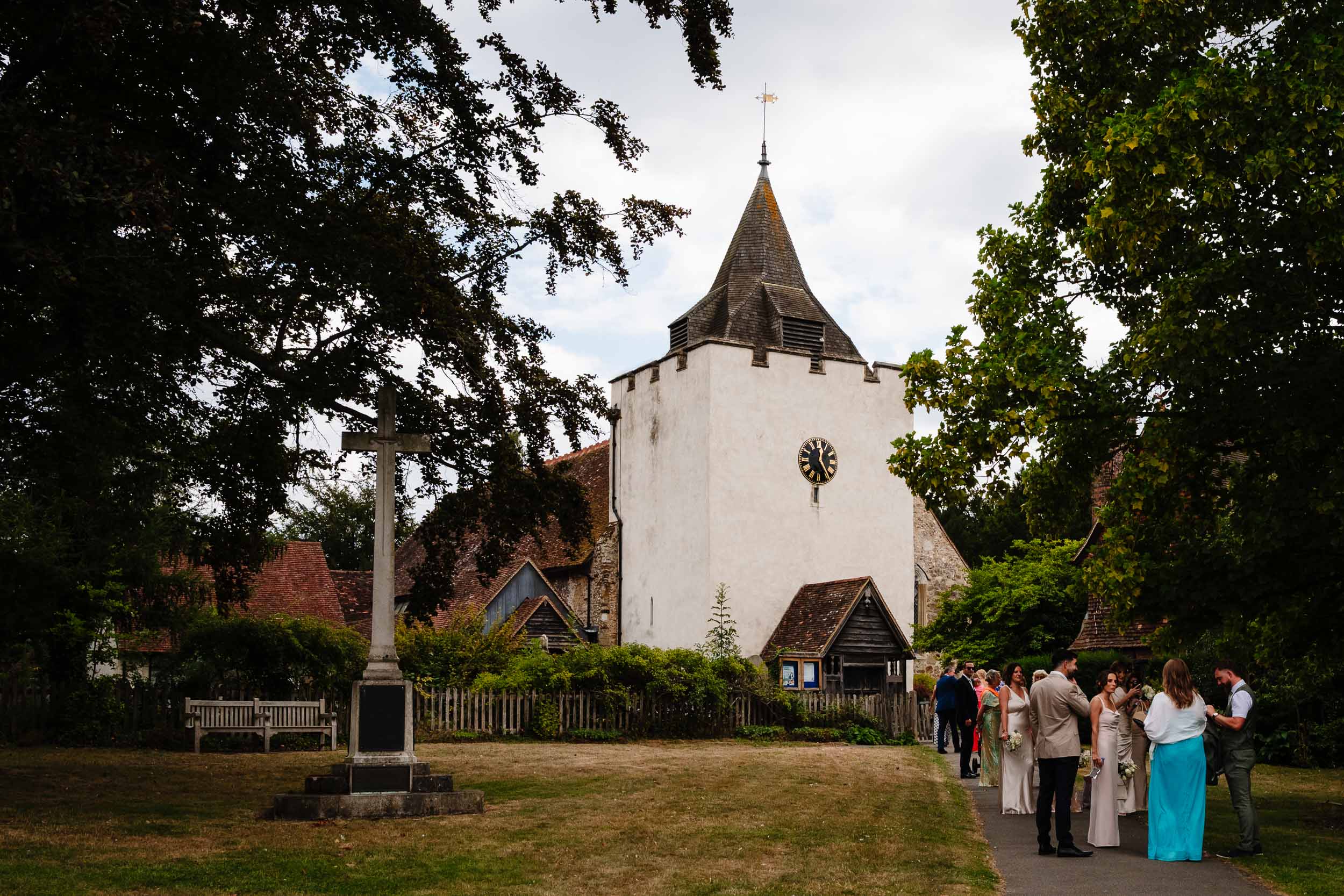 Guests gathered outside the church before the ceremony