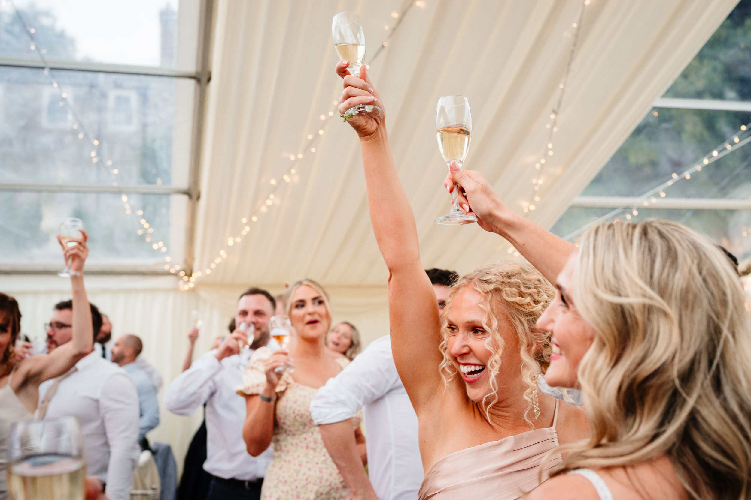 Guests raising their glasses for a cheers