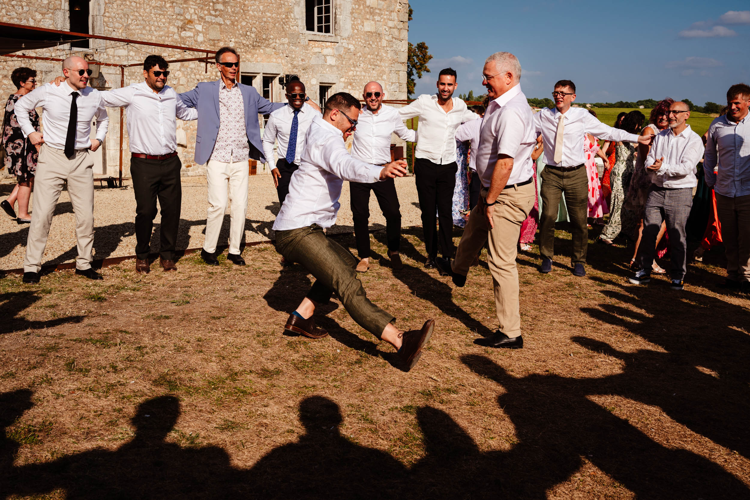 Start of traditional Israeli dancing as wedding guests gather on the dance floor