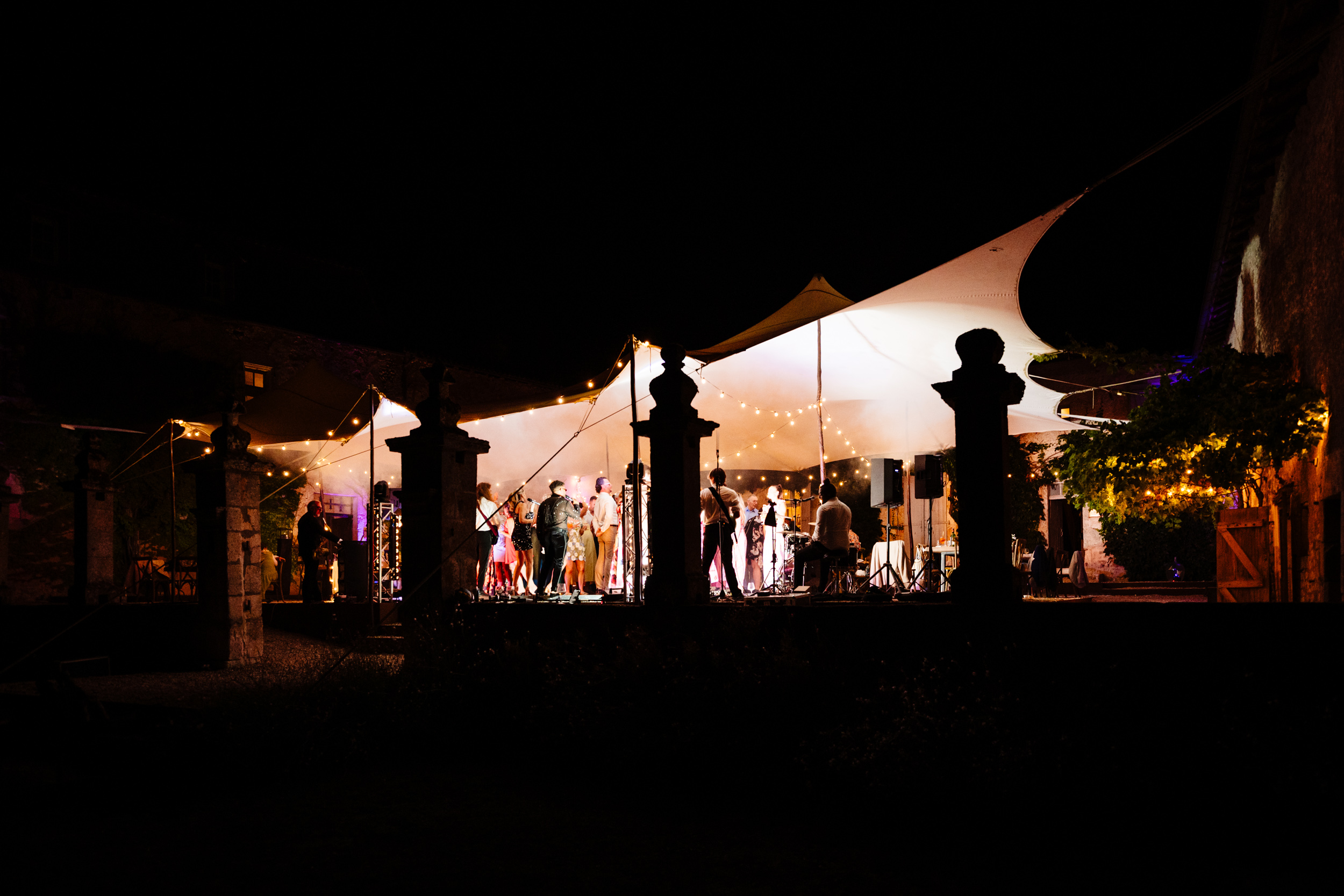 Exterior view of the venue at night
