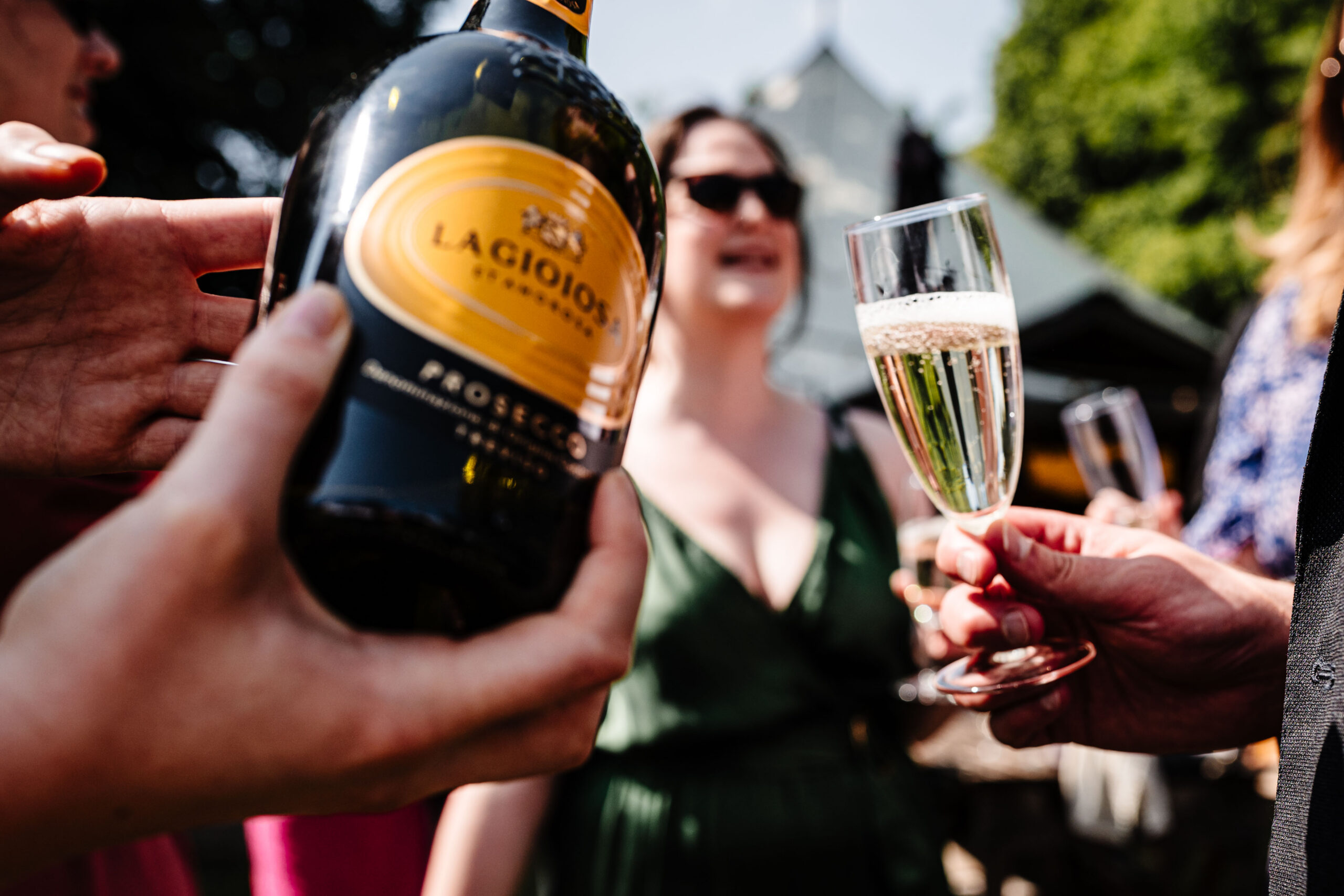 Champagne and wedding drinks being served during the reception at The Dreys.